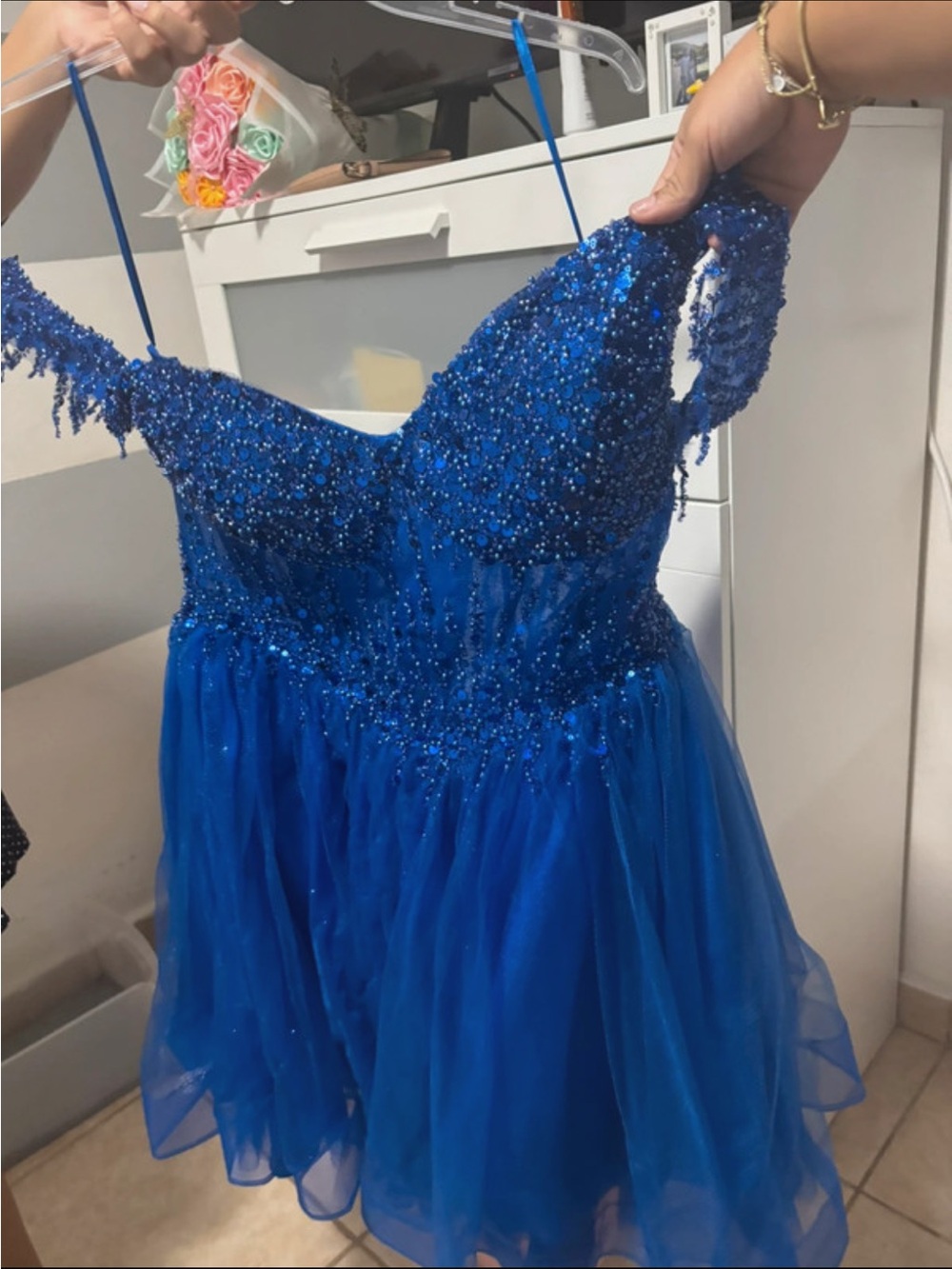 Royal Blue Beaded Tulle Dress